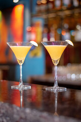 Cocktails Drinks on bar, New Delhi, India.