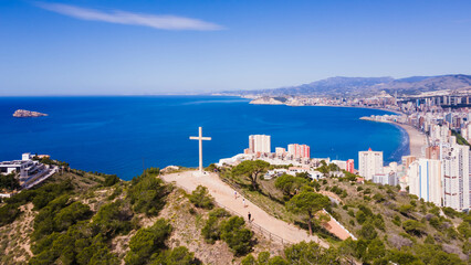 Aerial view of the Mirador de la Cruz in Benidorm with the sea in the background, on the Costa Blanca of Spain