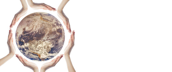 Planet earth in hands isolated on white background
