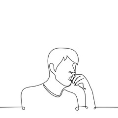 male portrait with open mouth - one line drawing vector. concept man surprised or shocked