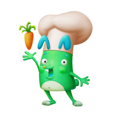 Green Rabbit Chef Have a Carrot. He is Happy to Cook. Concept Art. Book Illustration. Video Game Characters. Serious Digital Painting. CG Artwork.