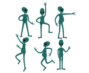Set of funny cartoon alien character isolated on white background. 