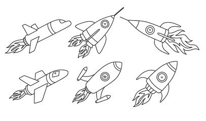 Doodle set of cute rocket.