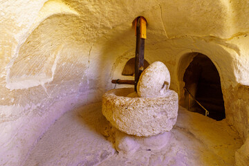 Ancient olive press in a cave, in Bet Guvrin