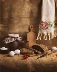 Ukrainian ethnic still life with brown bread