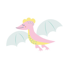 Cute flying dinosaur pterodactyl. Prehistoric cartoon character.