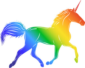 Obraz na płótnie Canvas silhouette unicorn rainbow on white background isolated, vector