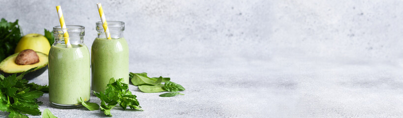Green, vegetable smoothie with parsley, celery and avocado.