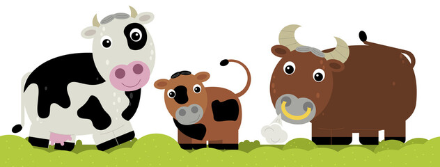 cartoon scene with cow family illustration