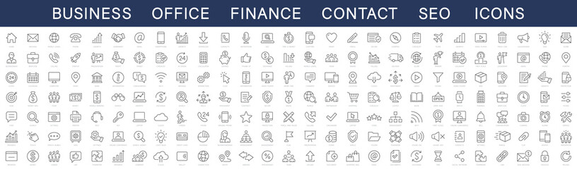 Thin line icons big set. Business Office Finance Marketing Shopping SEO Contact editable stroke icons. Business icons. Vector illustration - 519571729