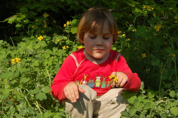 child with flowers