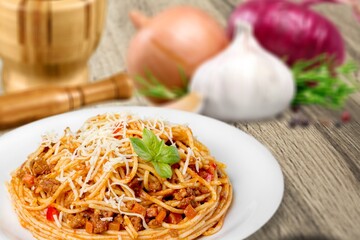 Tasty cooked one dish meal on white plate