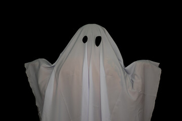 white ghost on black background halloween - obrazy, fototapety, plakaty