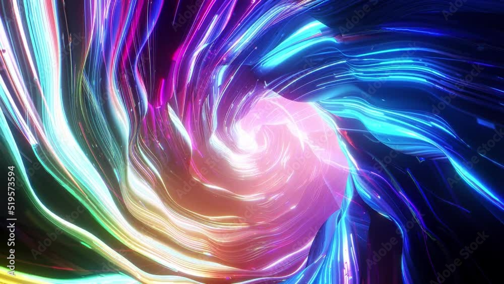 Poster abstract tunnel of a multicolor spectrum background. bright rays of neon light and colorful glowing 