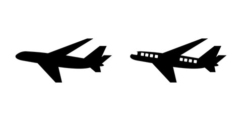Plane different icons set. Black airplane illustration for icon or symbol
