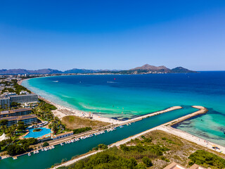 Fototapeta premium Alcudia Beach from Drone, Mallorca, Spain Aerial Photos