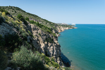 Wild sea cliff landscape in a Mediterranean nature park. Spain
