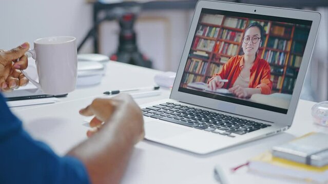 Teacher and student having lesson online, studying language, modern education