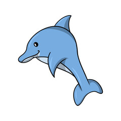 Marine life, cute blue dolphin, cartoon-style vector illustration