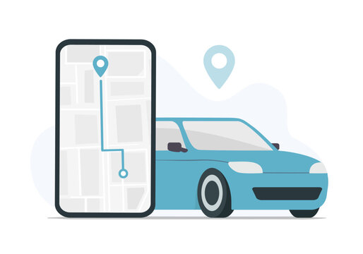 GPS navigation application. Colored vector flat illustration. Isolated on white background.