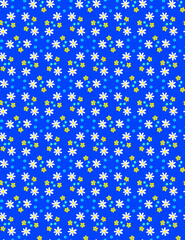 Fun bright multicolor summer wild flowers fabric print Blue seamless background