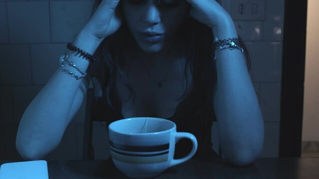 Young woman after a night out at the nightclub.She feels alone and misunderstood