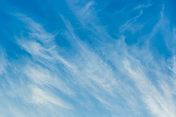 White cirrus clouds weather change wind natural background against the blue sky