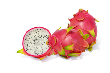 Dragon fruit, red-green peel fruit isolated on white background.