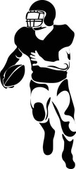 Black and White Cartoon Illustration Vector of a Football Player Running with the Ball
