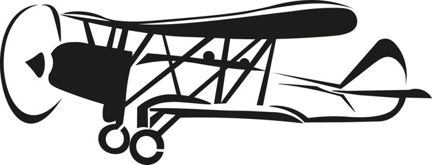 Black and White Cartoon Illustration Vector of a Vintage Winged Plane