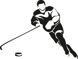 Black and White Cartoon Illustration Vector of a Hockey Player Skating