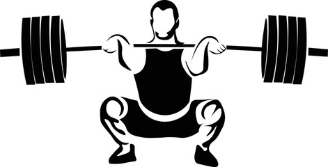 Black and White Cartoon Illustration Vector of a Man Deadlifting Weights Gym Fitness