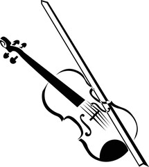 Black and White Cartoon Illustration Vector of a Violin and Bow © Matt