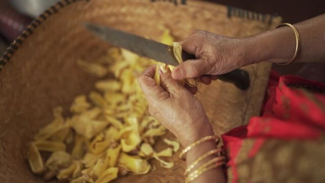 Jackfruit|Jack tree flesh Sliced from seed | Traditional Style| Slow-Motion