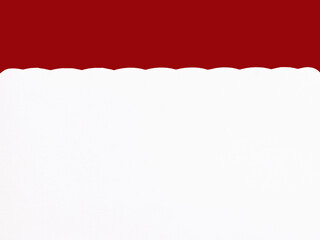 Blank white decorative paper on red background, isolated, copy space for text