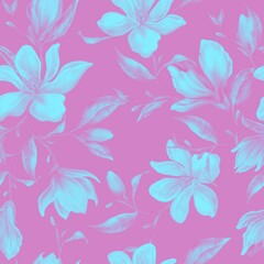 Fototapeta na wymiar Beautiful magnolia flowers abstract bright pastel colors seamless pattern for fashion fabric design 