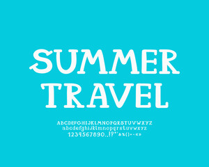 Blue poster Summer Travel with serif alphabet white color