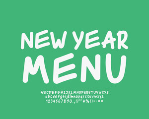 Holiday poster New Year Menu with handwritten lettering white on green