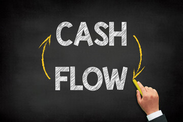 Cash Flow Business Concept. Hand drawing Cash Flow arrows business financial concept on chalkboard.