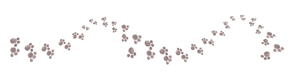 Border with animal footprints trajectory. Watercolor illustration isolated on white background