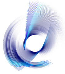 Blue layered abstract propeller blades create a round frame and rotate on a white background. Icon, logo, symbol, sign. 3d rendering. 3d illustration.
