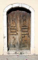 Wooden closed door close up. 