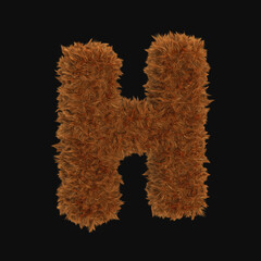 3d hair fur illustration of English letter 'H'