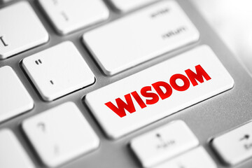 Wisdom - ability to contemplate and act using knowledge, experience, understanding, common sense and insight, text button on keyboard