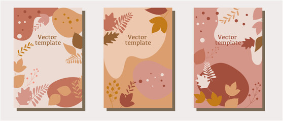 Set of Autumnal decoration frame. Autumn color and leaves decoration template collection. Vector illustration.