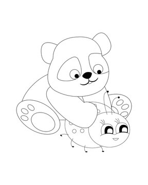 Panda and ladybug coloring page. Coloring books for children.