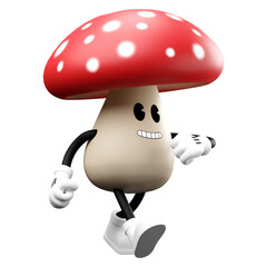 3D doodle cartoon mushroom, isolated on white background