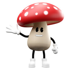 3D doodle cartoon mushroom, isolated on white background