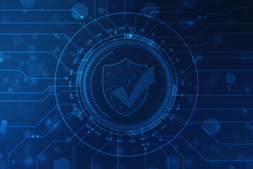 Protect and Security concept. Digital Shield on abstract technology background, Cyber security and information or network protection. Future technology web services for business and internet project