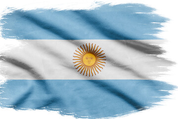 Flag of Argentina depicted in paint style isolated on white.
